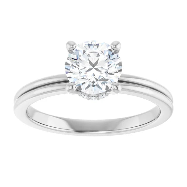 Bague d'engagement solitaire à 4 griffes et halo caché en or jaune 14k avec diamant de laboratoire rond 1,00 ct