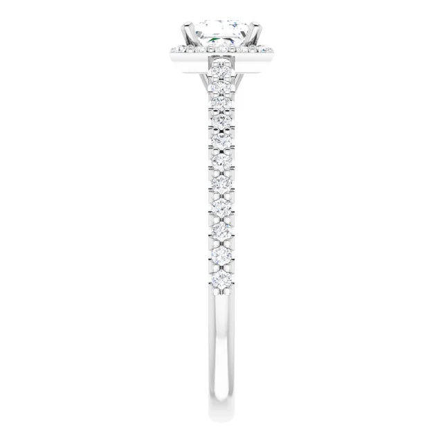 Bague d'engagement halo en or blanc 14k avec diamant naturel princesse 0,35 ct et anneau pavé