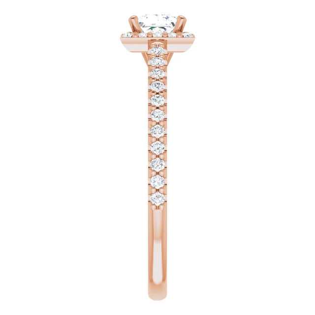 Bague d'engagement halo en or blanc 14k avec diamant naturel princesse 0,35 ct et anneau pavé