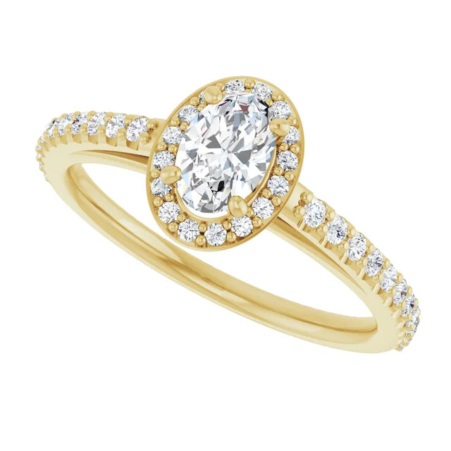 Bague d'engagement halo en or blanc 14k avec diamant naturel ovale 0,70 ct et anneau serti