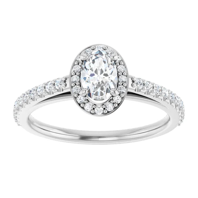 Bague d'engagement halo en or blanc 14k avec diamant naturel ovale 0,70 ct et anneau serti