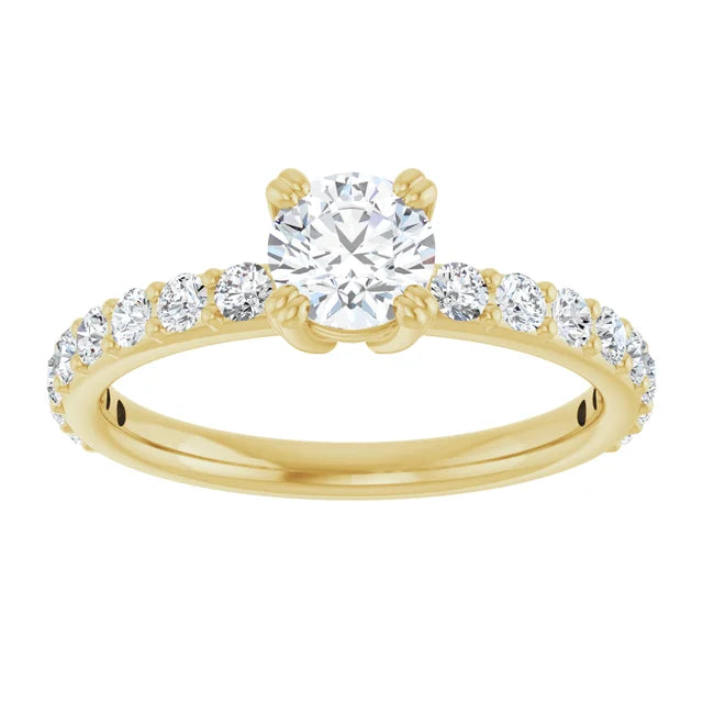 Bague de fiançailles solitaire et pavé en or blanc 14k avec diamant central rond de 0,50 ct (GIA) et 16 diamants d'entourage