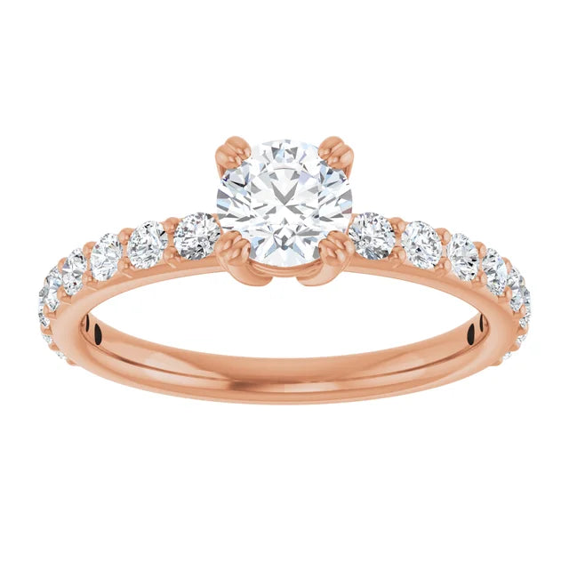 Bague de fiançailles solitaire et pavé en or blanc 14k avec diamant central rond de 0,50 ct (GIA) et 16 diamants d'entourage