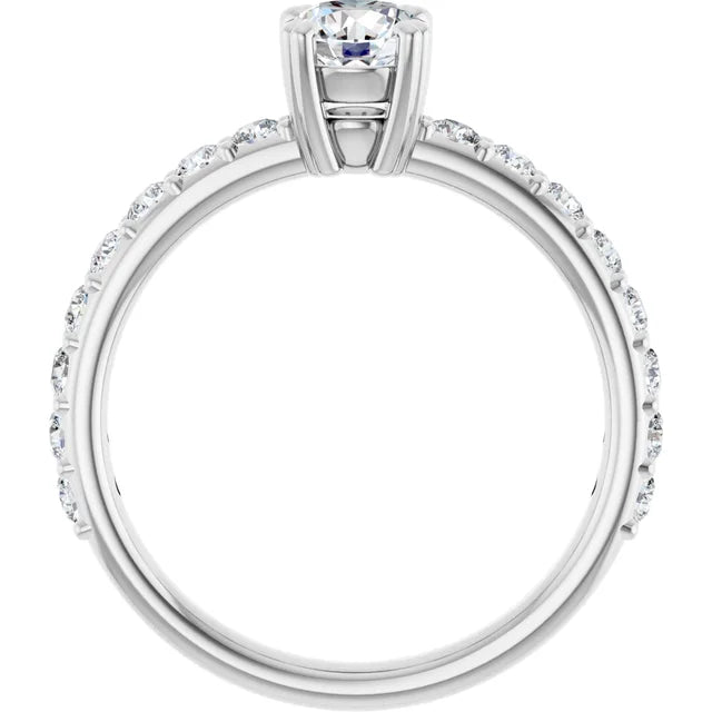 Bague de fiançailles solitaire et pavé en or blanc 14k avec diamant central rond de 0,50 ct (GIA) et 16 diamants d'entourage