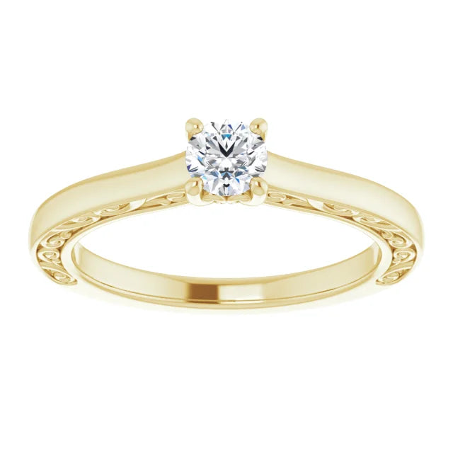Antique Solitaire Engagement Ring Yellow Gold Diamond 4 Prongs