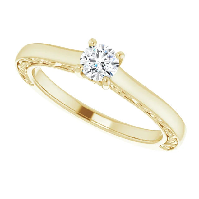 Antique Solitaire Engagement Ring Yellow Gold Diamond 4 Prongs