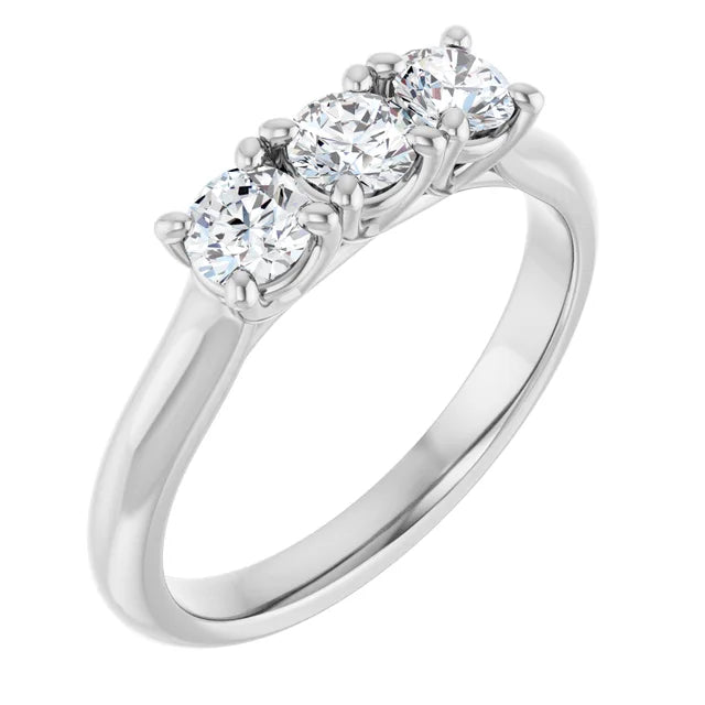 Bague de fiançailles Trinité (3 pierres) sur griffes en or blanc 14k avec trois diamants ronds de 0,23 ct chacun (GIA)