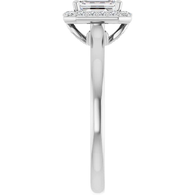 Bague d'engagement halo en or jaune 14k avec diamant naturel taille émeraude 0,60 ct et diamants d'accentuation