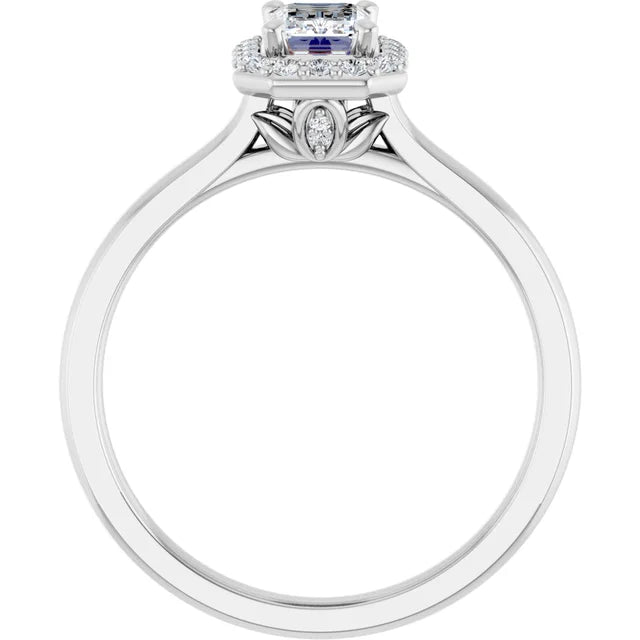 Bague d'engagement halo en or jaune 14k avec diamant naturel taille émeraude 0,60 ct et diamants d'accentuation