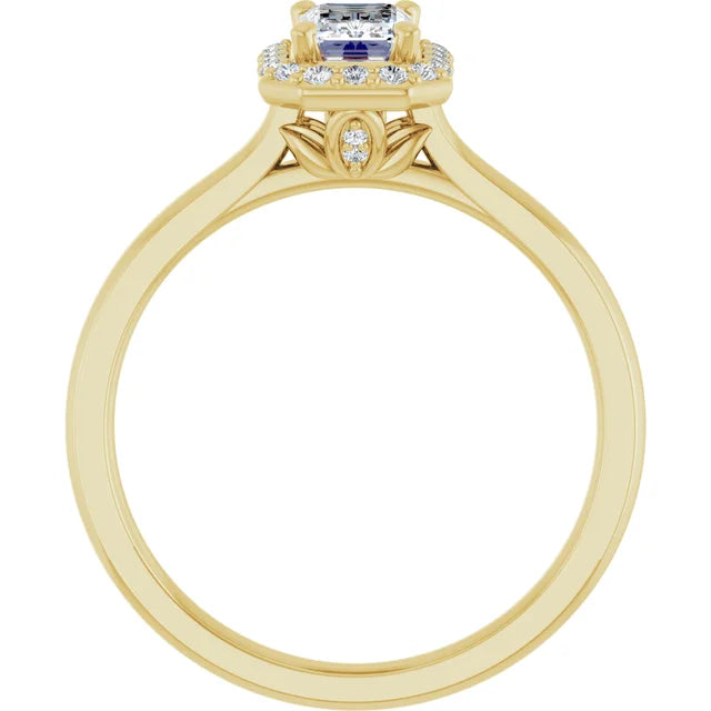 Bague d'engagement halo en or jaune 14k avec diamant naturel taille émeraude 0,60 ct et diamants d'accentuation
