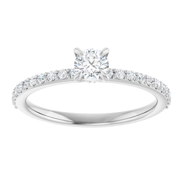 Bague de fiançailles solitaire et pavé en or blanc 14k avec diamant central rond de 0,25 ct (GIA) et 22 diamants d'entourage
