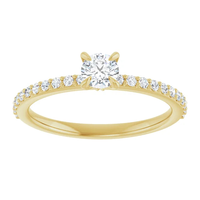 Bague de fiançailles solitaire et pavé en or blanc 14k avec diamant central rond de 0,25 ct (GIA) et 22 diamants d'entourage