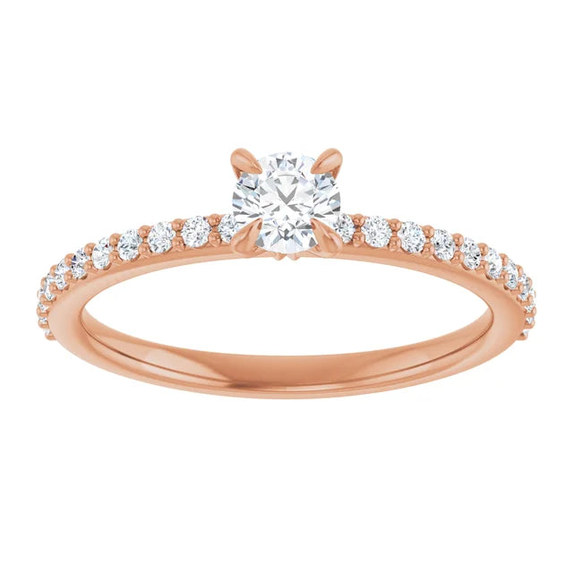 Bague de fiançailles solitaire et pavé en or blanc 14k avec diamant central rond de 0,25 ct (GIA) et 22 diamants d'entourage