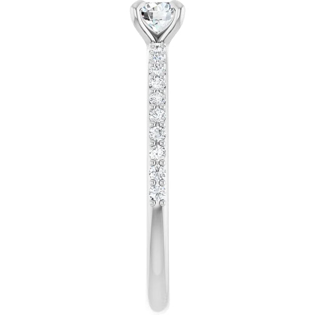 Bague de fiançailles solitaire et pavé en or blanc 14k avec diamant central rond de 0,25 ct (GIA) et 22 diamants d'entourage