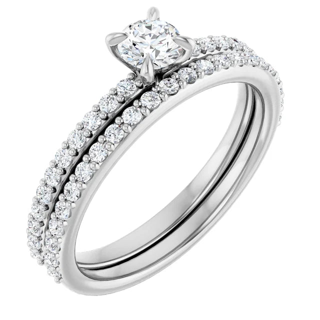 Bague de fiançailles solitaire et pavé en or blanc 14k avec diamant central rond de 0,25 ct (GIA) et 22 diamants d'entourage