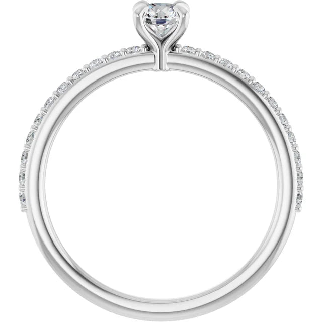 Bague de fiançailles solitaire et pavé en or blanc 14k avec diamant central rond de 0,25 ct (GIA) et 22 diamants d'entourage