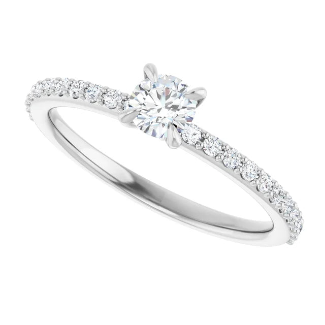 Bague de fiançailles solitaire et pavé en or blanc 14k avec diamant central rond de 0,25 ct (GIA) et 22 diamants d'entourage