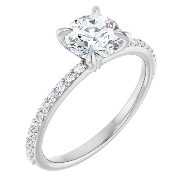 Bague de fiançailles solitaire et pavé en or blanc 14k avec diamant central rond de 0,25 ct (GIA) et 22 diamants d'entourage