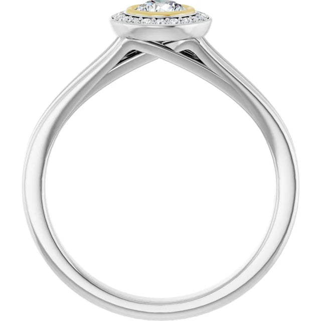 Diamond Halo Engagement Ring in White and Yellow Gold