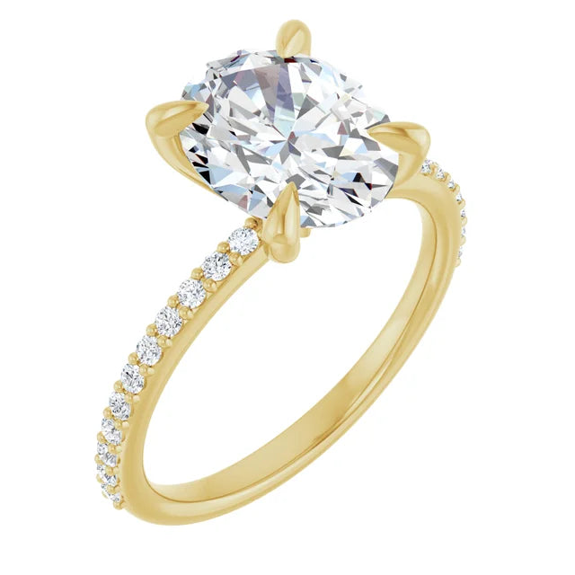 Bague de fiançailles solitaire et pavé en or jaune 10k avec diamant central ovale de 2 ct (IGI) et 22 diamants d'entourag