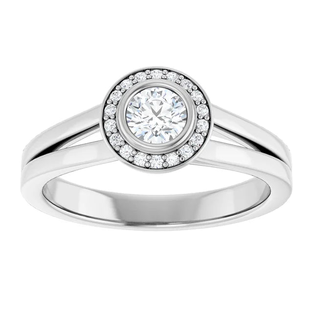 Diamond Halo Engagement Ring in White and Yellow Gold