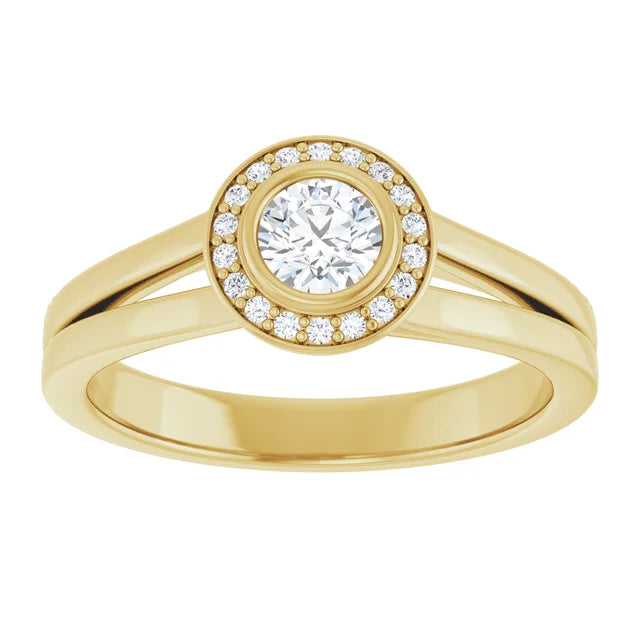 Diamond Halo Engagement Ring in White and Yellow Gold