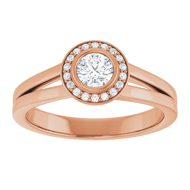 Diamond Halo Engagement Ring in White and Yellow Gold
