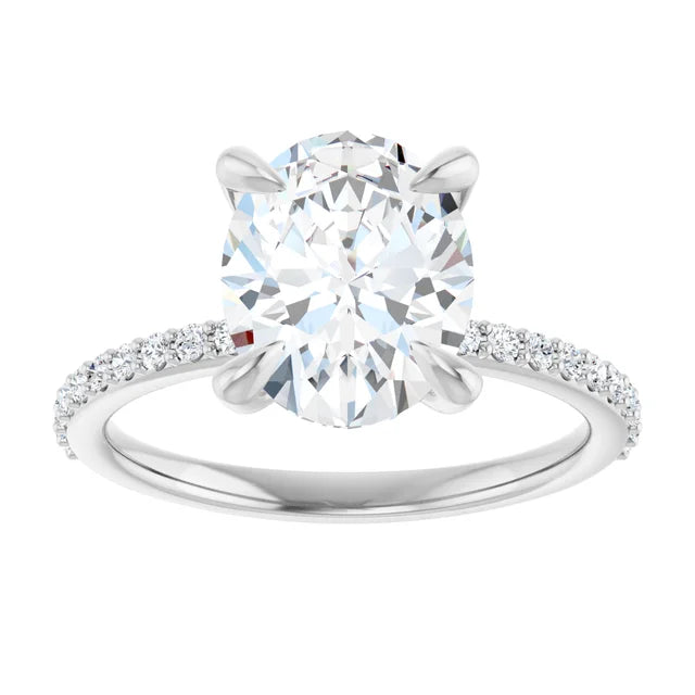 Bague de fiançailles solitaire et pavé en or jaune 10k avec diamant central ovale de 2 ct (IGI) et 22 diamants d'entourag