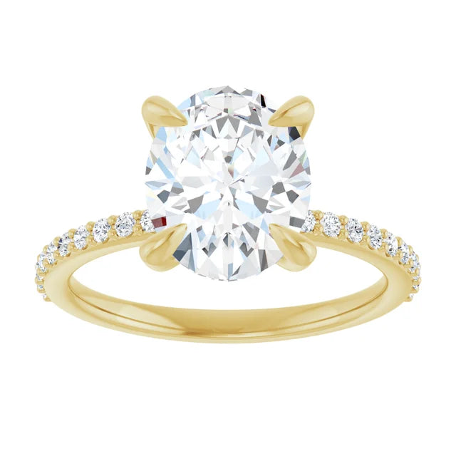 Bague de fiançailles solitaire et pavé en or jaune 10k avec diamant central ovale de 2 ct (IGI) et 22 diamants d'entourag