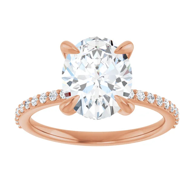 Bague de fiançailles solitaire et pavé en or jaune 10k avec diamant central ovale de 2 ct (IGI) et 22 diamants d'entourag