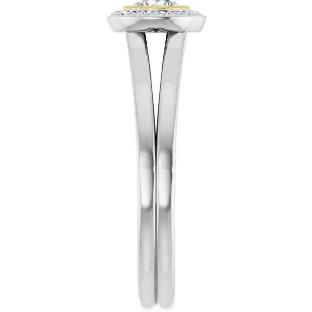 Diamond Halo Engagement Ring in White and Yellow Gold