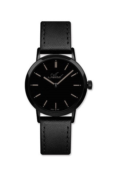 Aird ladies' steel watch Swiss ETA quartz movement Sapphire crystal black dial 3 ATM waterproof leather strap