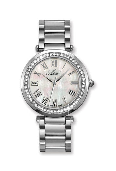 Ladies' steel watch Swiss ETA movement Sapphire crystal mother-of-pearl dial crystal-set outline