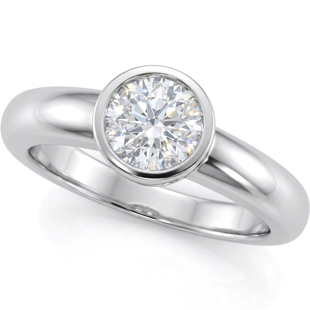 Bague d'engagement solitaire à serti clos en or blanc 14k avec diamant naturel rond 0,30 ct