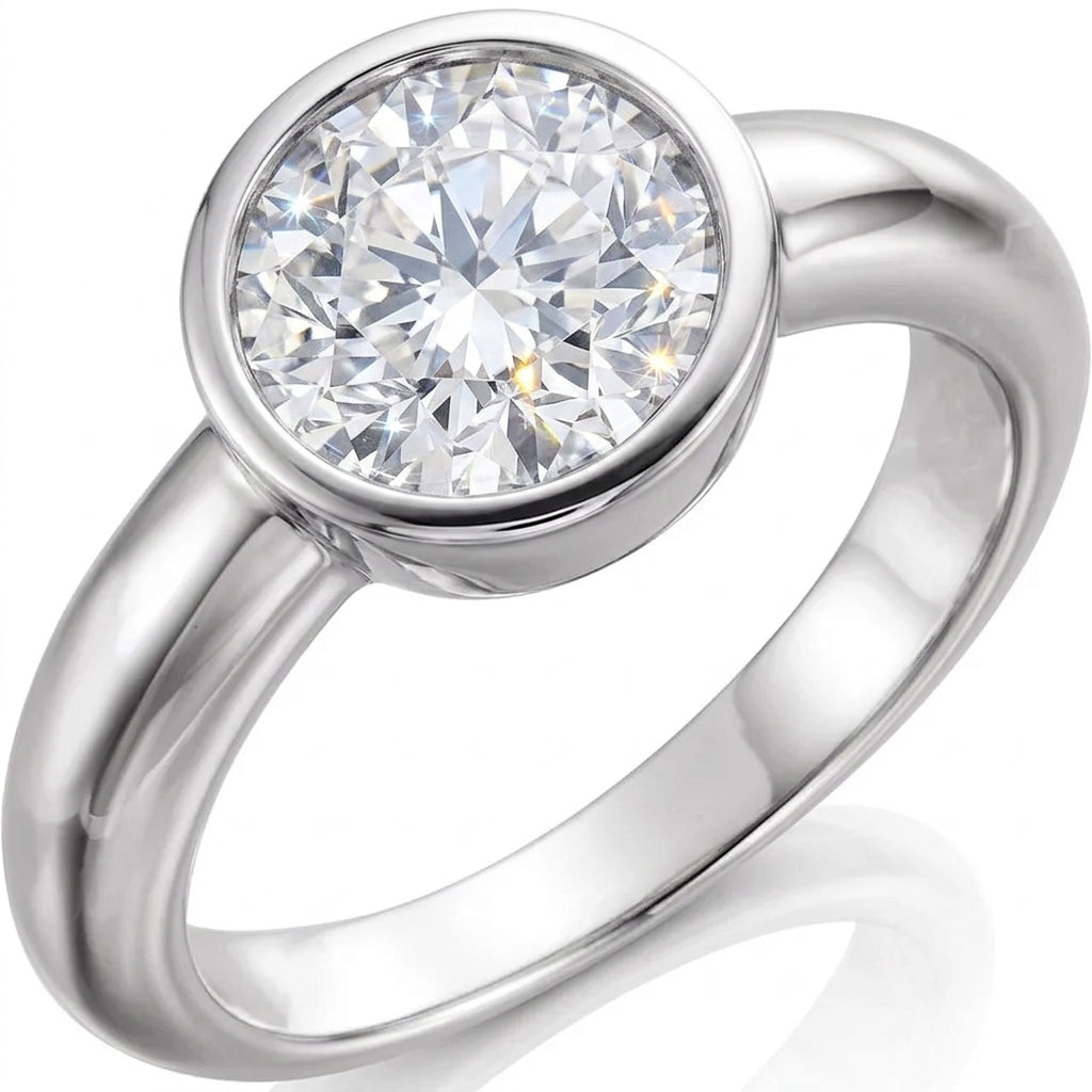 Bague d'engagement solitaire à serti clos en or blanc 14k avec diamant naturel rond 0,30 ct
