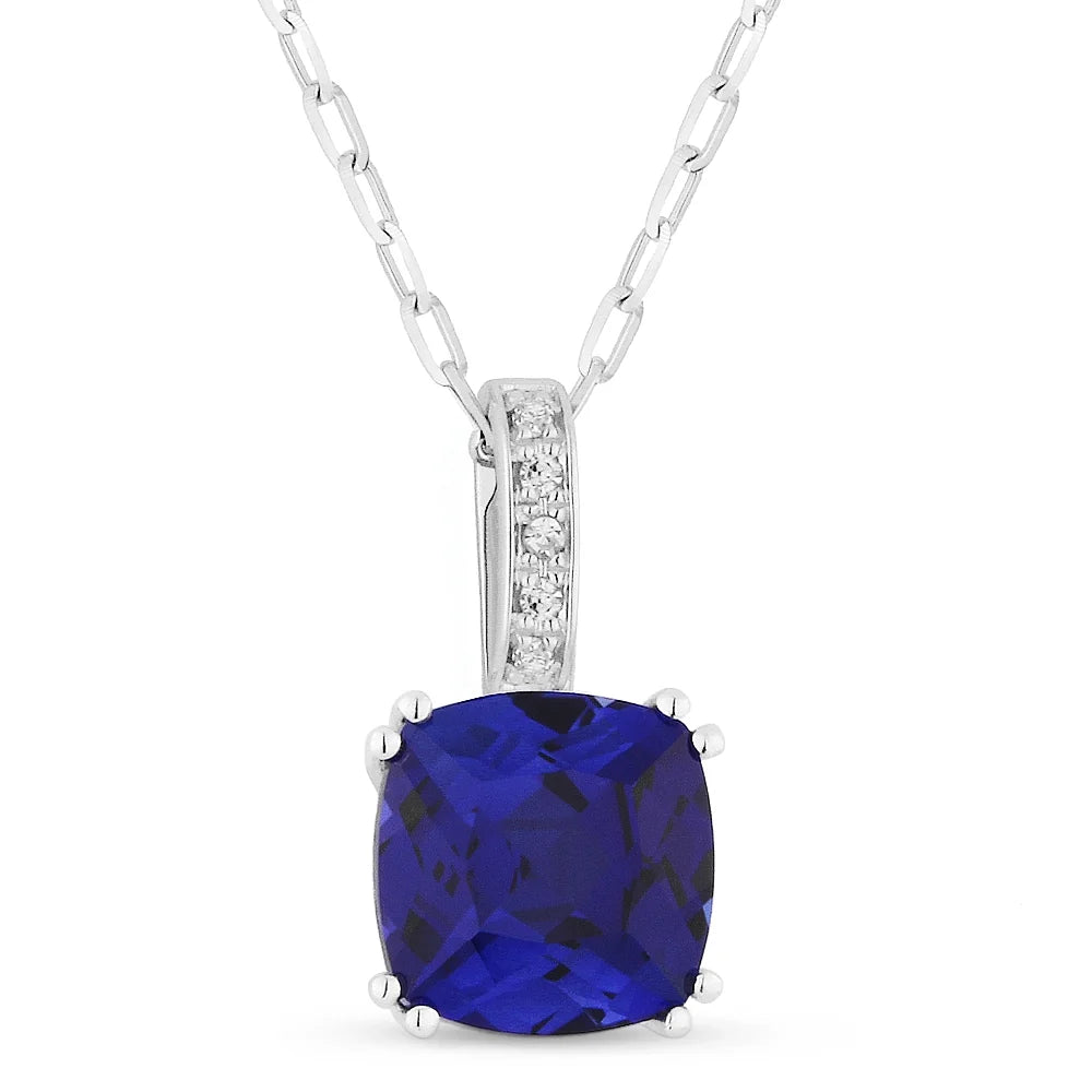 Pendentif coussin en or 14k serti d'une pierre de couleur et diamants