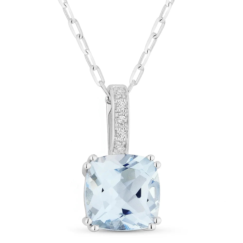 Pendentif coussin en or 14k serti d'une pierre de couleur et diamants