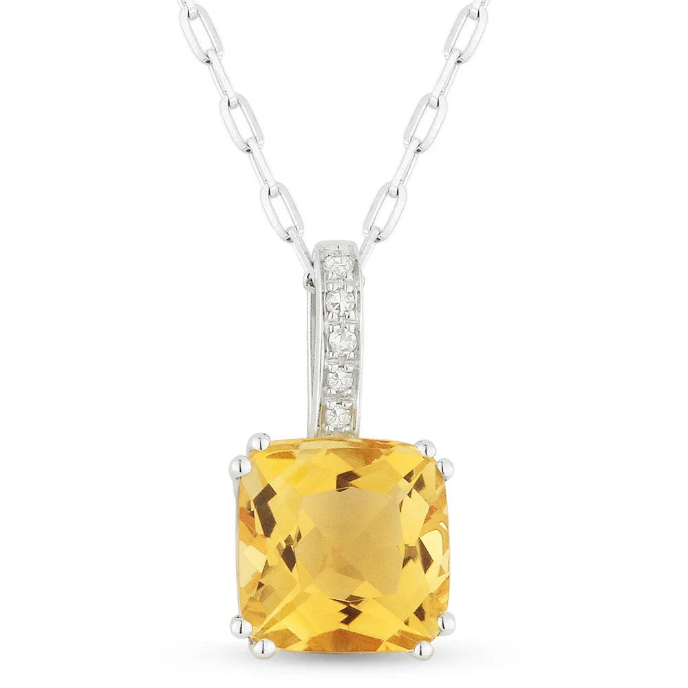 Pendentif coussin en or 14k serti d'une pierre de couleur et diamants