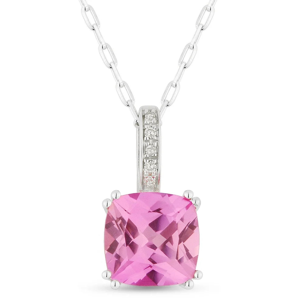 Pendentif coussin en or 14k serti d'une pierre de couleur et diamants