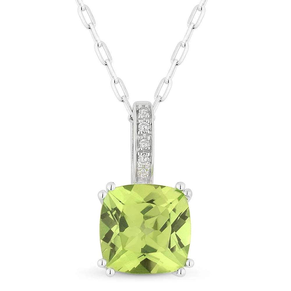 Pendentif coussin en or 14k serti d'une pierre de couleur et diamants