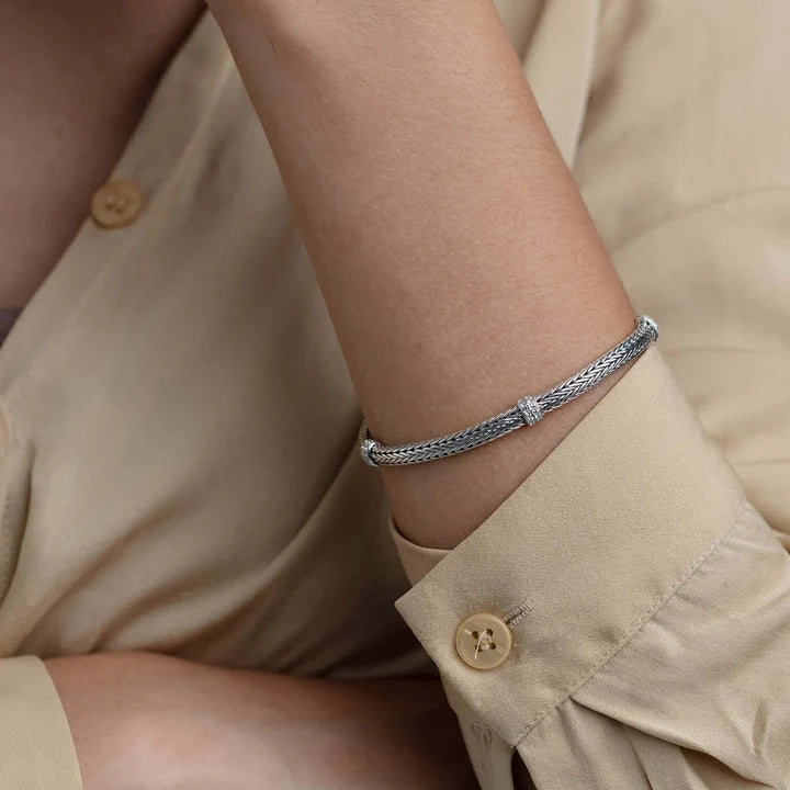Bracelet tressé en argent sterling et topazes blanches