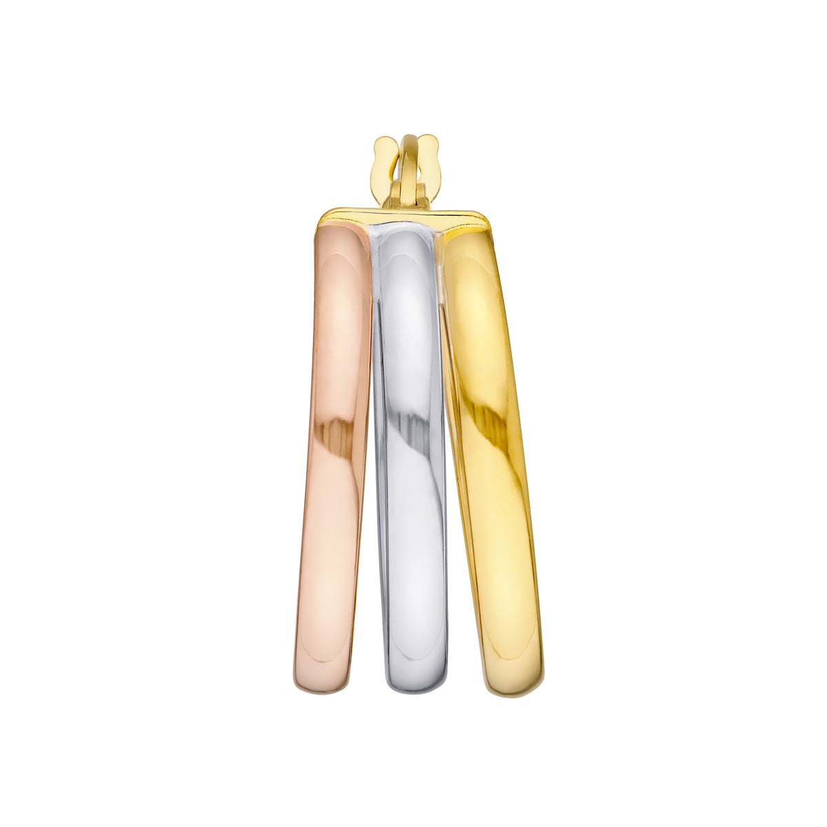 Créoles rondes triples 15 mm trois tons en or jaune, blanc et rose 14k
