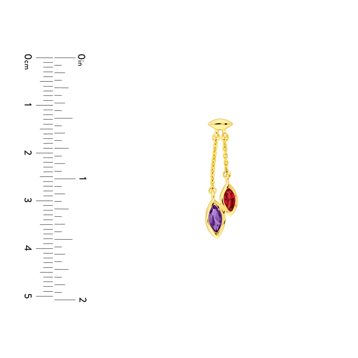 Boucles d'oreilles Pendantes « Toi et Moi » en Or, Grenat et Améthyste