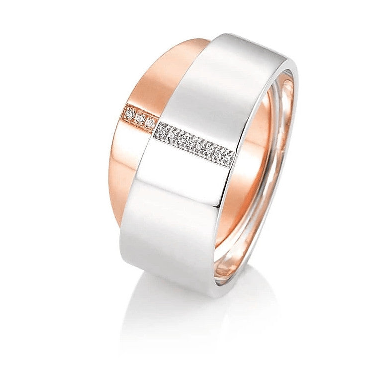 Modern Double Bangle in 14 Karat White and Yellow Gold set with diamonds