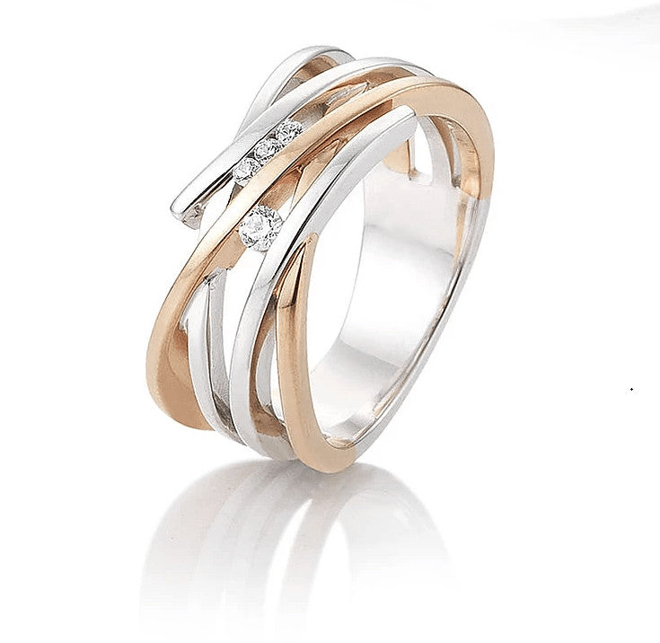 14 Karat white and pink gold ladies' ring set with diamonds