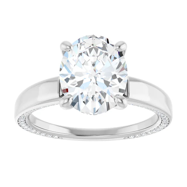 Bague d'engagement solitaire à 4 griffes en or blanc 14k avec diamant de laboratoire rond 1,50 ct et pavé secret