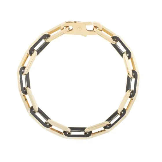 14 karat yellow gold and onyx bracelet, plain and polished finish, lobster clasp, 19 CM