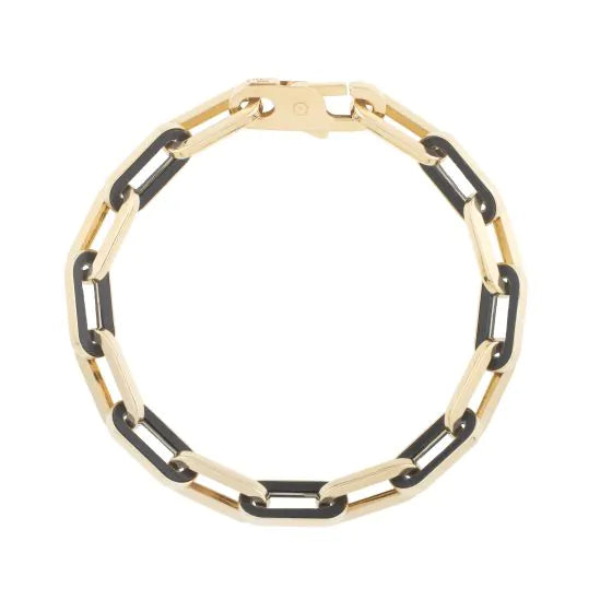 14 karat yellow gold and onyx bracelet, plain and polished finish, lobster clasp, 19 CM
