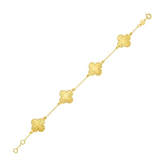 Bracelet chaîne en or jaune 14k avec motifs trèfles ciselés