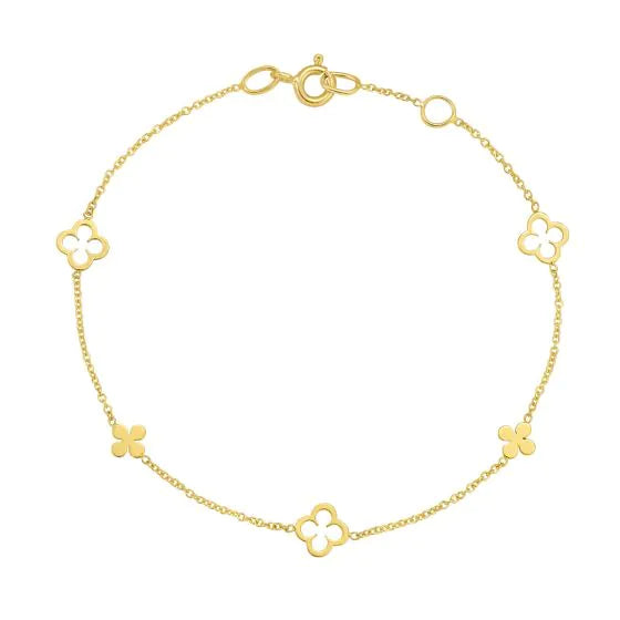 Bracelet chaîne en or jaune 14k avec trèfles alternés